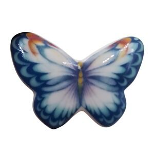 Vintage Avon Porcelain Butterfly Convertible Pin Brooch and Trinket Box Set Blue